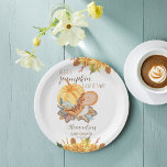 Assiettes En Carton Baby shower d'automne du petit dinosaure citrouill<br><div class="desc">Petite dinosaure citrouille chute baby shower personnalisé monogrammed imprimé plaques de papier modèle décoration de table personnalisée. Sexe neutre adapté aux garçons et aux filles automne thème de l'automne plaques de baby shower</div>