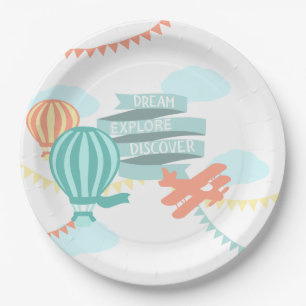 Assiettes En Carton Baby shower d'aventure avion et ballon