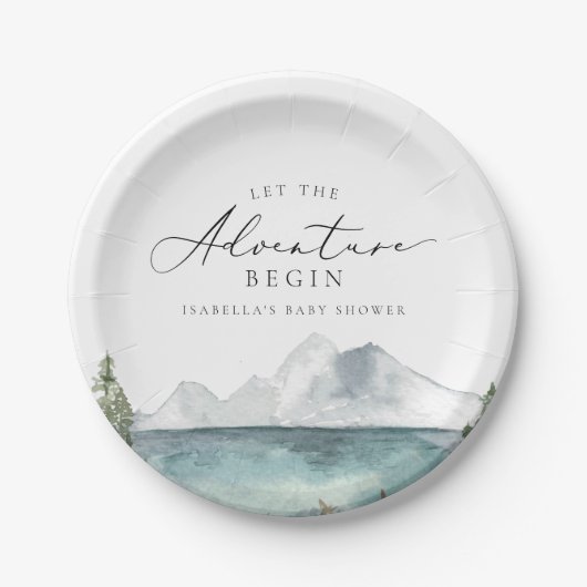 Assiettes En Carton BABY SHOWER d'aventure CLOVER Mountain Lake (Devant)