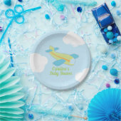 Assiettes En Carton Baby shower d'avion rétro en bleu et vert (Fête)