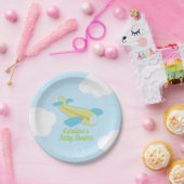 Assiettes En Carton Baby shower d'avion rétro en bleu et vert (Fête)