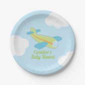 Assiettes En Carton Baby shower d'avion rétro en bleu et vert (Devant)