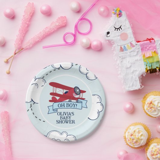 Assiettes En Carton Baby shower d'avion rouge (Fête)