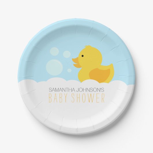 Assiettes En Carton Baby shower de bain à bulle en caoutchouc jaune (Devant)