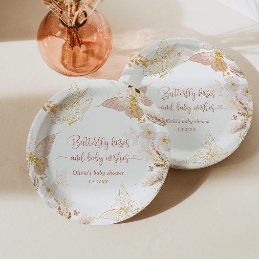 Assiettes En Carton Baby shower de baisers de papillon en feuille d'or