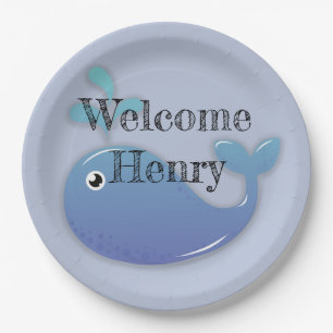 Assiettes En Carton Baby shower de baleine bleue personnalisé