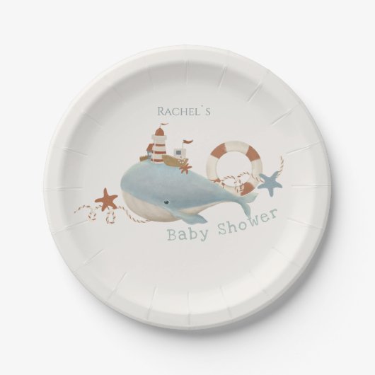 Assiettes En Carton Baby shower de baleines adorable (Devant)