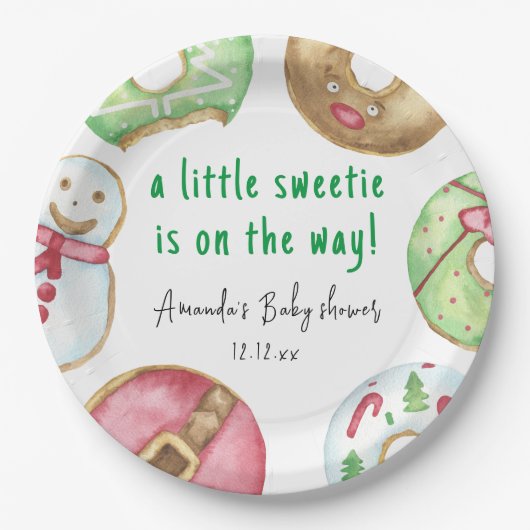 Assiettes En Carton Baby shower de biscuits et beignets de Noël (Devant)