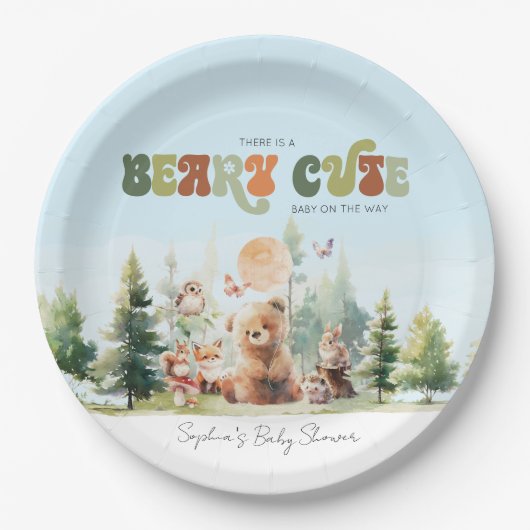 Assiettes En Carton Baby shower de bois de Beary Cute (Devant)