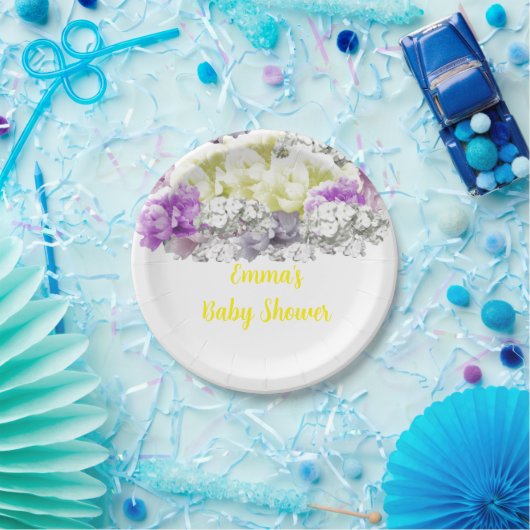 Assiettes En Carton Baby shower de bouquet floral souple mixte (Fête)