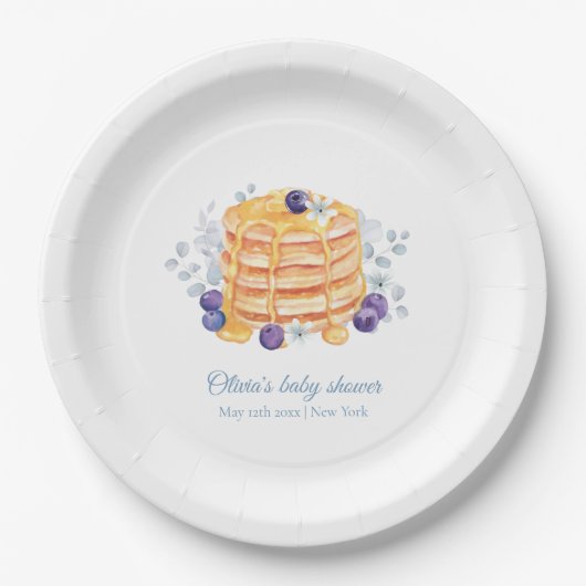Assiettes En Carton Baby shower de brunch au bleuet bleu floral (Devant)