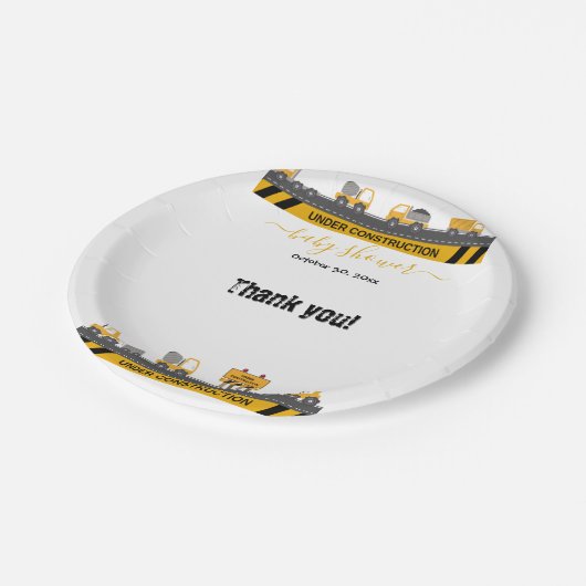 Assiettes En Carton Baby shower de bulles en construction (Angle)