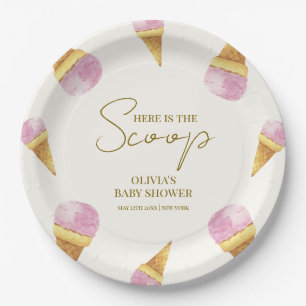 Assiettes En Carton Baby shower de cadre de crème glacée rose été Scoo