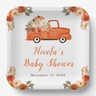 Assiettes En Carton Baby shower de camion Citrouille Floral