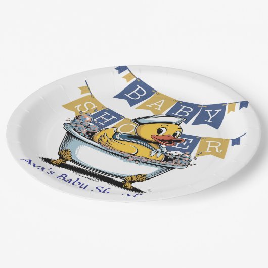 Assiettes En Carton Baby shower de canard en caoutchouc jaune et bleu (Angle)