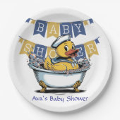 Assiettes En Carton Baby shower de canard en caoutchouc jaune et bleu (Devant)