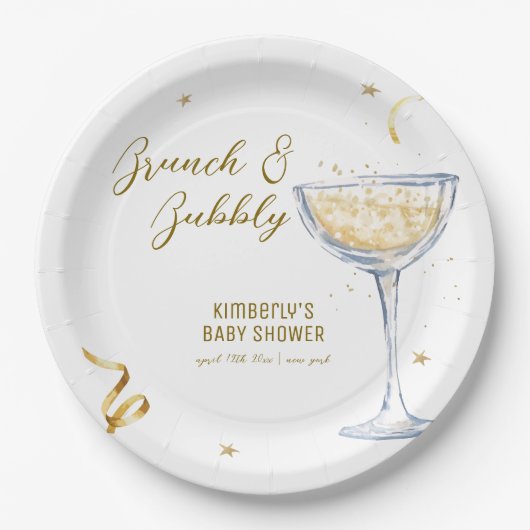 Assiettes En Carton Baby shower de champagne Bubbly Gold Elegant Brunc (Devant)