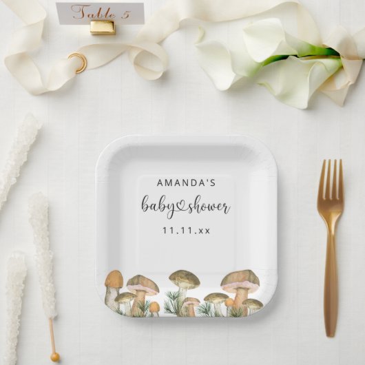 Assiettes En Carton Baby shower de champignons forestiers (Mariage)