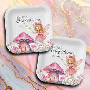 Assiettes En Carton Baby shower de champignons poilus et roses sourian