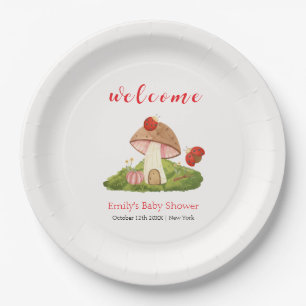 Assiettes En Carton Baby shower de champignons Woodland Ladybug Bienve