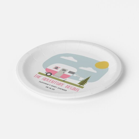 Assiettes En Carton Baby shower de championne Adventure Pink Retro (Angle)
