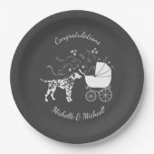 Assiettes En Carton Baby shower de Chien Dalmatien gris chiot (Devant)