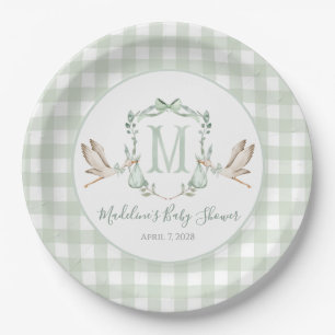 Assiettes En Carton Baby shower de cigogne verte du sud de Preppy
