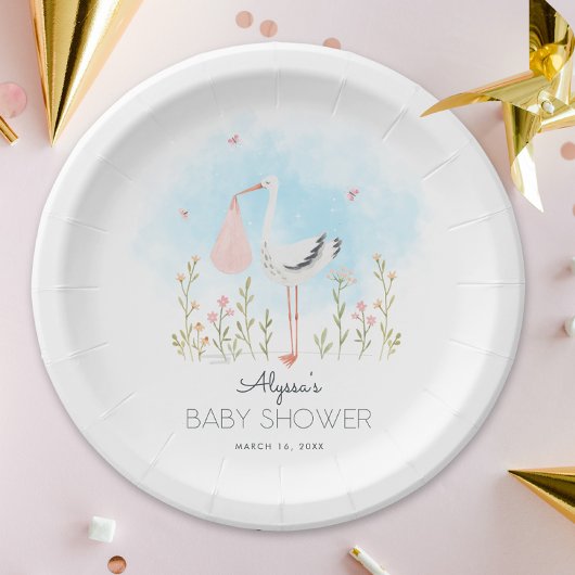 Assiettes En Carton Baby shower de cigognes d'aquarelle mignonne