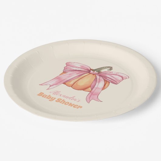 Assiettes En Carton Baby shower de Citrouille Retro Pink Bow (Angle)