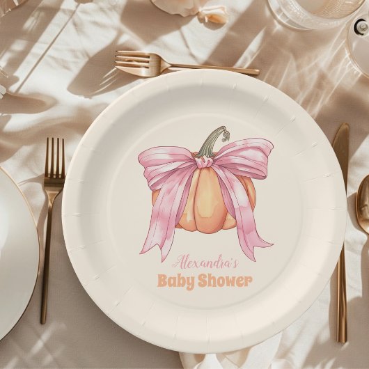 Assiettes En Carton Baby shower de Citrouille Retro Pink Bow