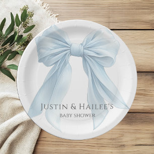 Assiettes En Carton Baby shower de coquette pour fille bleu personnali