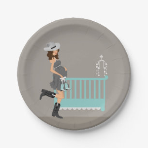 Assiettes En Carton Baby shower de cowboy - brune