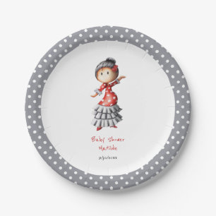 Assiettes En Carton Baby shower de danseuse flamenco Sevillana enceint