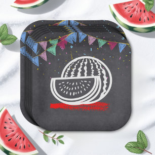 Assiettes En Carton Baby shower de dessin Chalkboard Watermelon