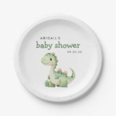 Assiettes En Carton Baby shower de dinosaure vert mignon (Devant)