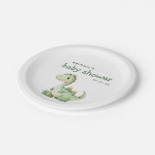 Assiettes En Carton Baby shower de dinosaure vert mignon (Angle)