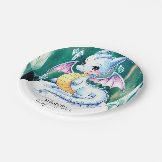 Assiettes En Carton Baby shower de dragon blanc mignon (Angle)
