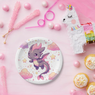 Assiettes En Carton Baby shower de dragon doux pour dessin animé