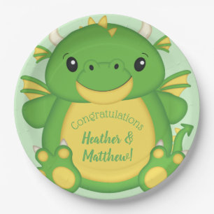 Assiettes En Carton Baby shower de dragon vert