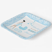 Assiettes En Carton Baby shower de femme afro-américaine Blue Damask (Angulaire)