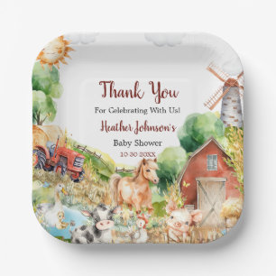 Assiettes En Carton Baby shower de ferme à aquarelle mignonne