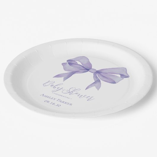 Assiettes En Carton Baby shower de fille de la croupe violette (Angle)