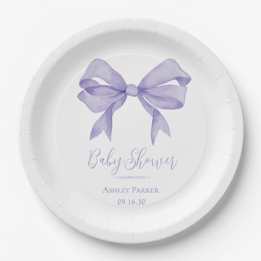 Assiettes En Carton Baby shower de fille de la croupe violette (Devant)
