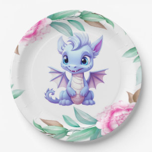 Assiettes En Carton Baby shower de fille de pivoine de dragon violet e