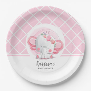 Assiettes En Carton Baby shower de fille d'éléphant rose