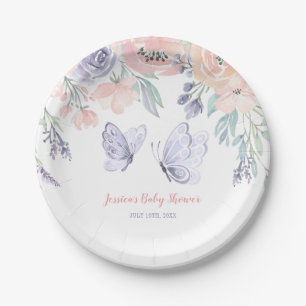 Assiettes En Carton Baby shower de Fille Papillon Floral rose