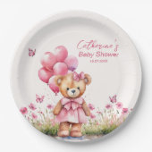 Assiettes En Carton Baby shower de fille papillon rose de l'ours en pe (Devant)