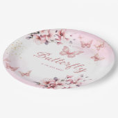 Assiettes En Carton Baby shower de fille papillon rose moderne (Angle)