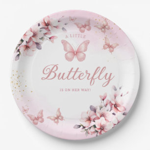Assiettes En Carton Baby shower de fille papillon rose moderne