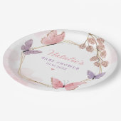 Assiettes En Carton Baby shower de fille papillon rose moderne (Angle)